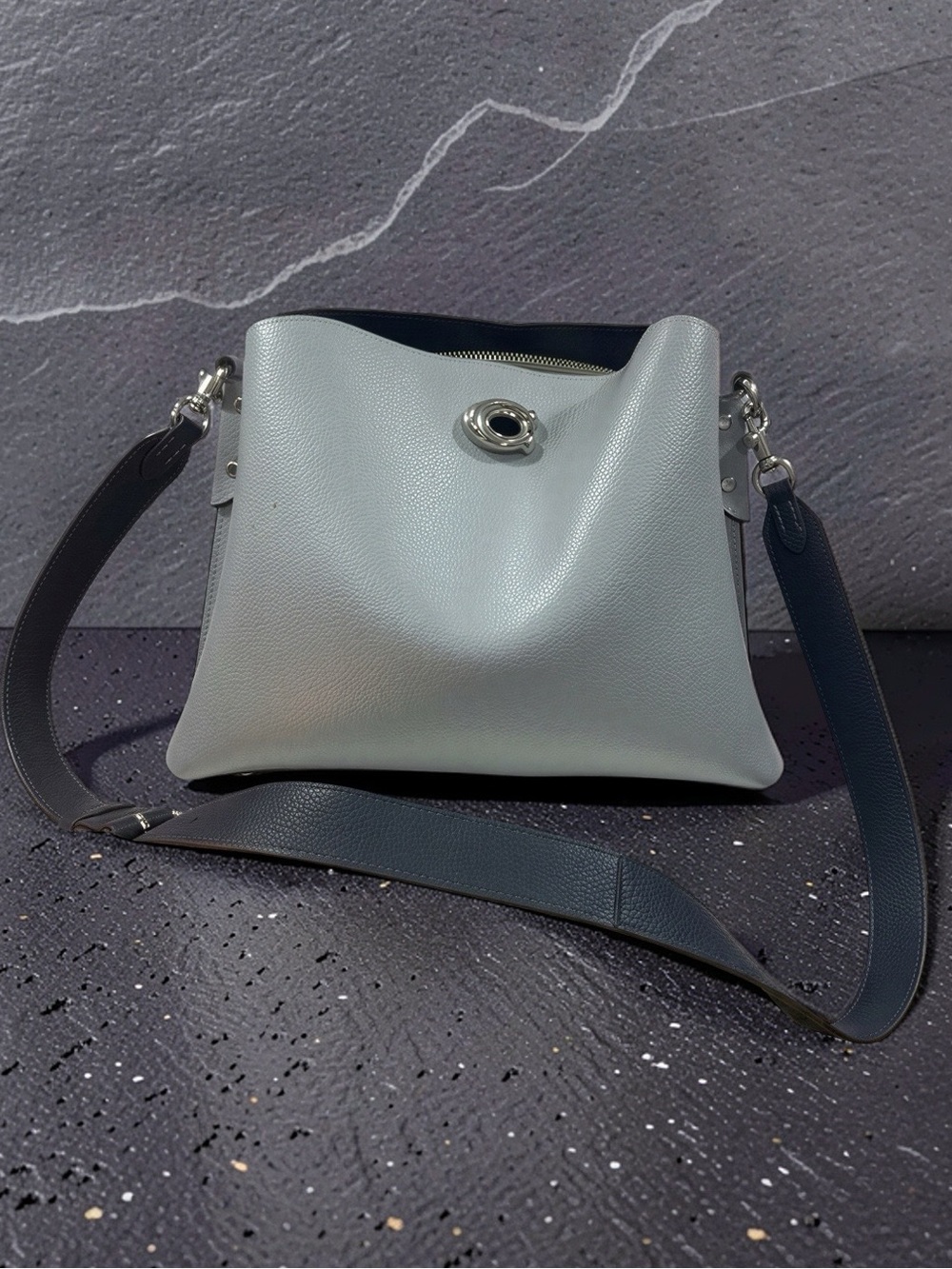 Coach Two-Tone Light Gray and Navy Leather Crossbody